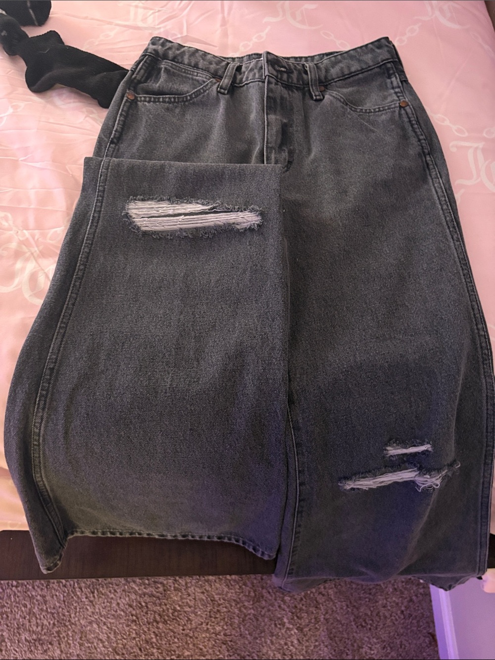 Wrangler Women's Dark Gray Flare Jeans with Distressed Details